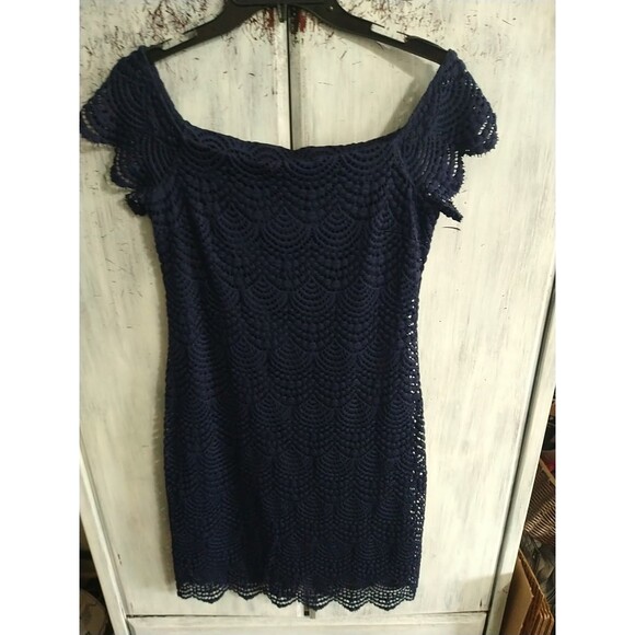 Lilly Pulitzer Crocheted Off The Shoulder Dress Blue Size Small Boho Cottage... - Picture 5 of 11